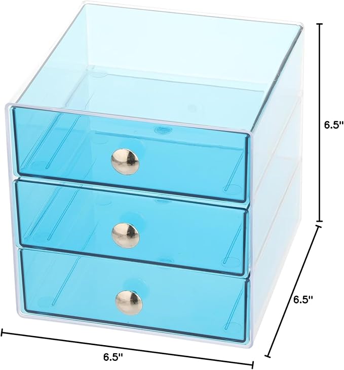 iDesign BPA-Free Plastic 3-Drawer Vanity Organizer - 6.5" x 6.5" x 6.5", Aqua