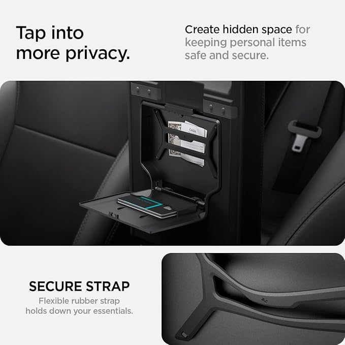 Spigen One-Tap Hidden Storage Box for Tesla Model Y Juniper (Standard, Premium & Performance 2026/2025) and Model 3 Highland (Standard, Premium & Performance 2026/25/24)