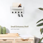 Nekon Key Holder Wall Mount, 8.5 Inch Small Home Decor Wooden Wall Organizer with 4 Hooks and Shelf, Key and Mail Holder for 