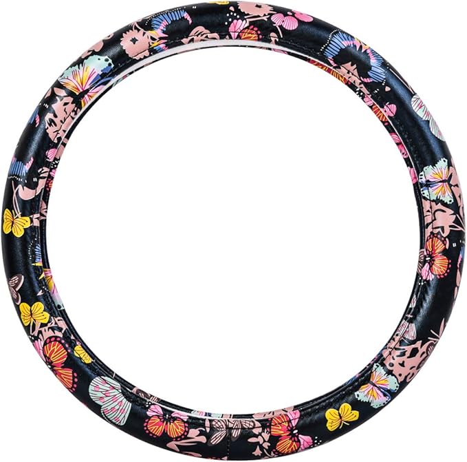Outlet Pretty Colorful Butterfly Steering Wheel Cover, Universal 14.5-15 Inch Anti-Slip Leather Car Wheel Protector for Women