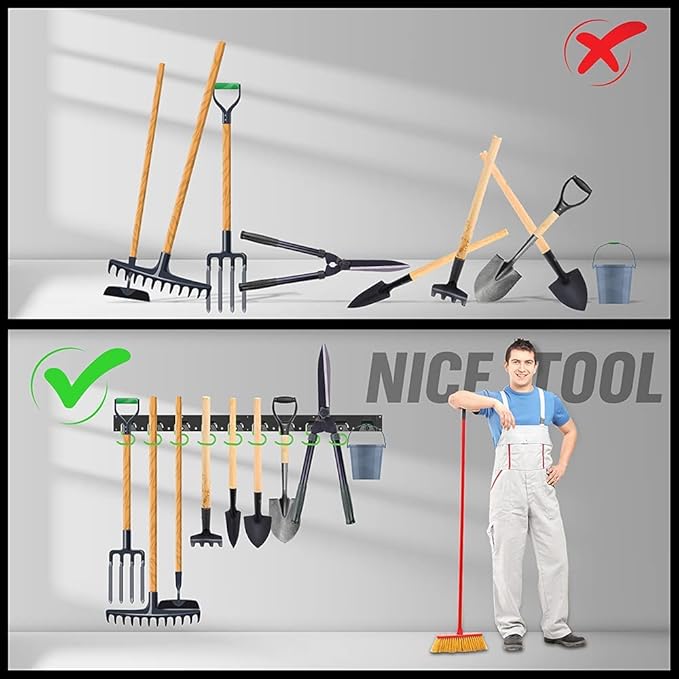 SWANLAKE Plastic 64 Inch Adjustable Storage System, Wall Mounted Hooks Tool Organizer, Garden Tool Hangers, Black