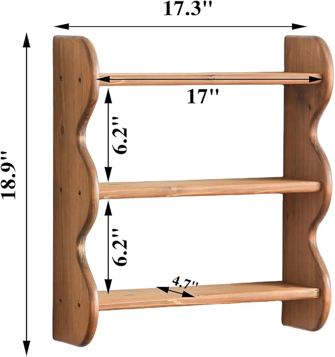 Solid Wood Wall Shelf 3-Tier,Small Side Table,Rustic Floating Shelves Wall Mounted Storage Rack,Rattan Drink Table, Round Sid