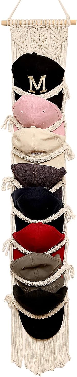 jontell Baseball Cap Storage Over Door-1 Pack-Boho Macrame Cap Holder Wall Hat Organizer for Baseball Cap Holder, Hat Rack fo