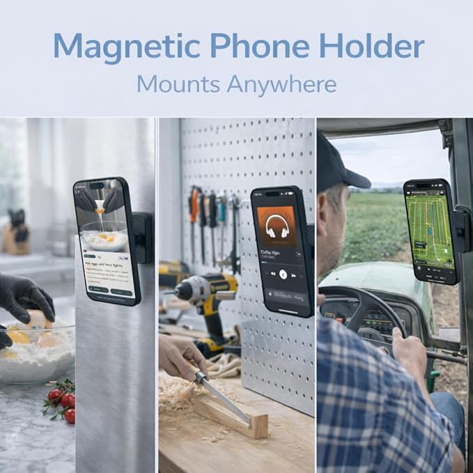 LEPHYON Magnetic Phone Holder for Gym, Ultra Strong Magnet Phone Mount for Exercise Equipment, Compatible with iPhone Samsung All Cell Phones, Adjustable 360° Rotation, No-Slip Workout Accessory