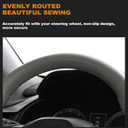 AUTOXBERT 38cm/15 Inch Genuine Leather DIY Steering Wheel Cover Soft Hand Sewing On Wrap Cover with Needles Thread fit for VW