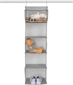 BrilliantJo 5 Shelves Hanging Closet Organizer, 2 Pack Hanging Storage with 6 Side Pockets for Clothes Bags, 43"x12"x12"(Ligh