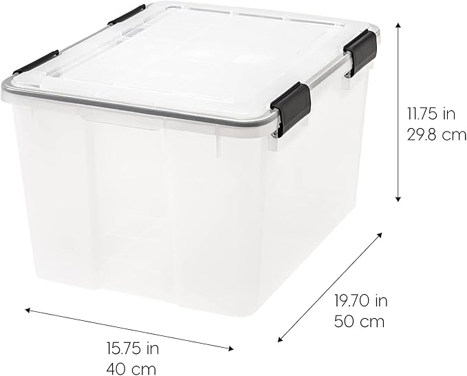 IRIS USA WeatherPro 47 Qt Storage Bins with Lids, 2 Pack, BPA-Free Plastic Gasket Box with Tight Latch and Seal, Stackable Ne