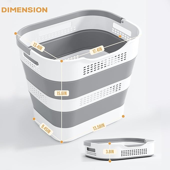 OOAMBB 43L(11.5Gallon) Collapsible Laundry Basket with Handles, Foldable Laundry Basket Plastc,Pop Up Tall Storage Container/