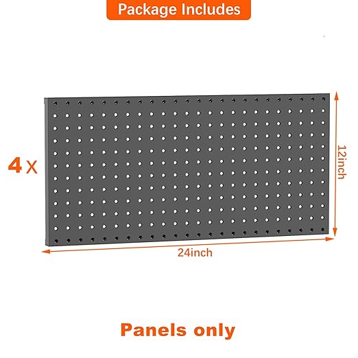 TORACK 4-Pack 12x24 inch Metal Pegboard Panels for Wall, Garage Tools Pegboard for Workbench, Modular Peg Board, Tool Organiz