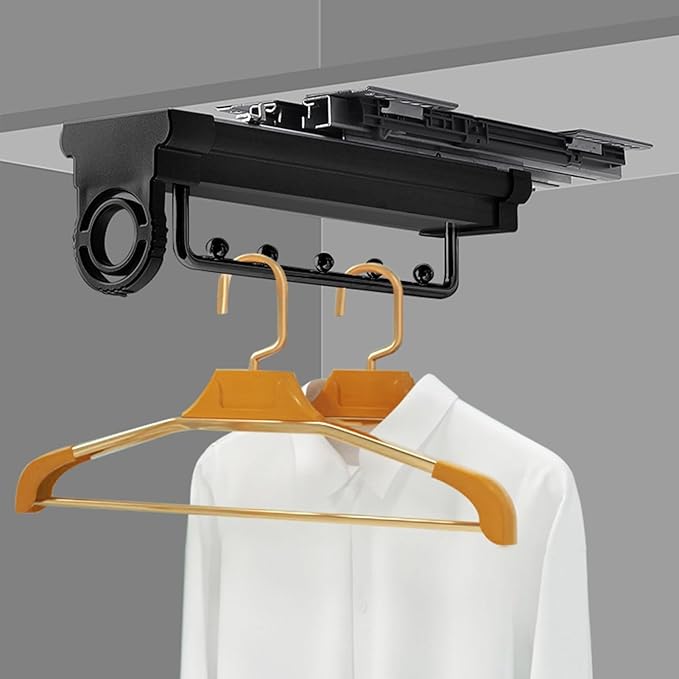 Retractable Stainless Steel Clothes Rail, Extendable Wardrobe Pull Out Rod with Damping Slide, Heavy-Duty Hanger Bearing 25Kg