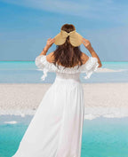 Sun Visor Hat for Women, Wide Brim Straw Summer UV Protection Hat, Foldable Roll-up Packable Beach Cap