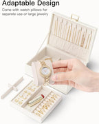 Vlando Jewelry Organizer,2 Layer Jewelry Box Large Jewelry Organizer for Women Removable Jewelery Tray with Watch Pillow for 