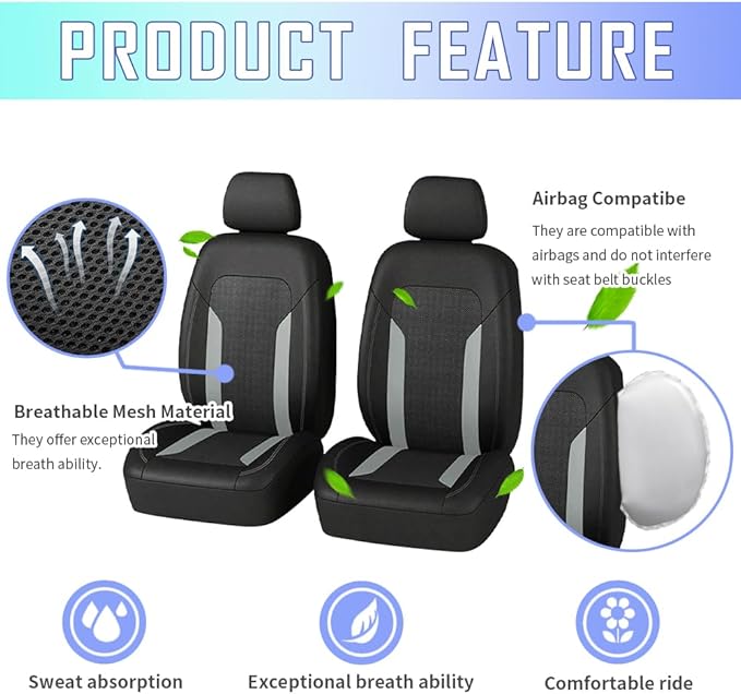 4PCS Cooling Car Seat Covers,Breathable Front Seat Covers with Mesh Construction and Foam Padding,Car Seat Protector to Reduc