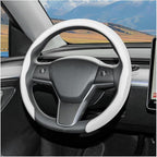 Car Nappa Leather Steering Wheel Cover, 15" Fashionable 5D Anti-Slip Vehicle Steering Wheel Protector, Breathable Auto Interi