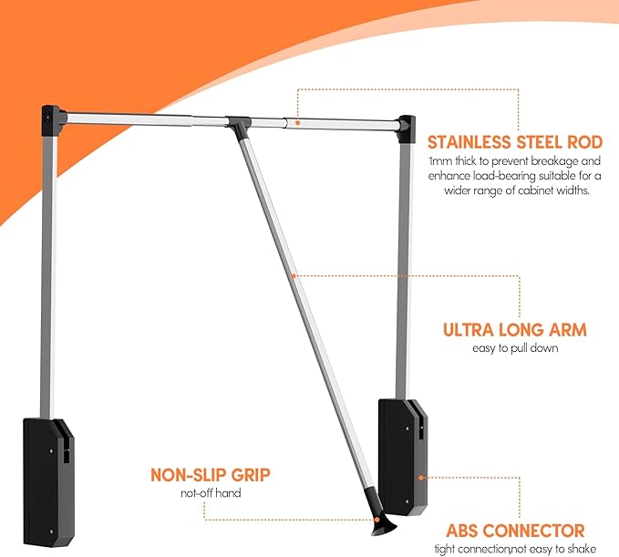 Pull Down Closet Rod, 32.68"-45.27" Width Adujstable Clothing Organization Rail with Dual Hydraulic Buffer, Back-mounted Ward