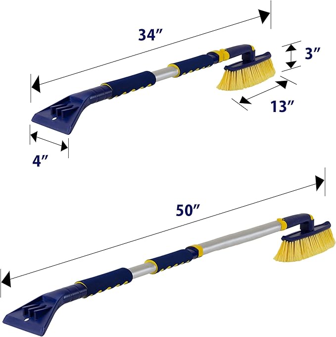 Michelin Snow Brush for Car Windshield – Ice Scraper with 34-50” Hybrid Extendable Handle Ergonomic Multi-Tool Detachable Swivel Head Non-Slip Foam Grip Heavy Duty Snow Remover for SUV, Truck