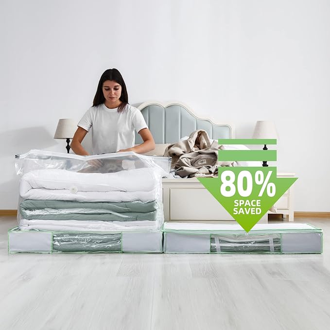 TAILI Under Bed Comforters Storage Container, Save 80% Space, Large Capacity Foldable Under Bed Storage Box for Quilts Pillow