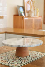 Marble Lazy Susan 12" with Wooden Base, Cake Stand, Rotating Tray, Cheese Board, Kitchen Turntable