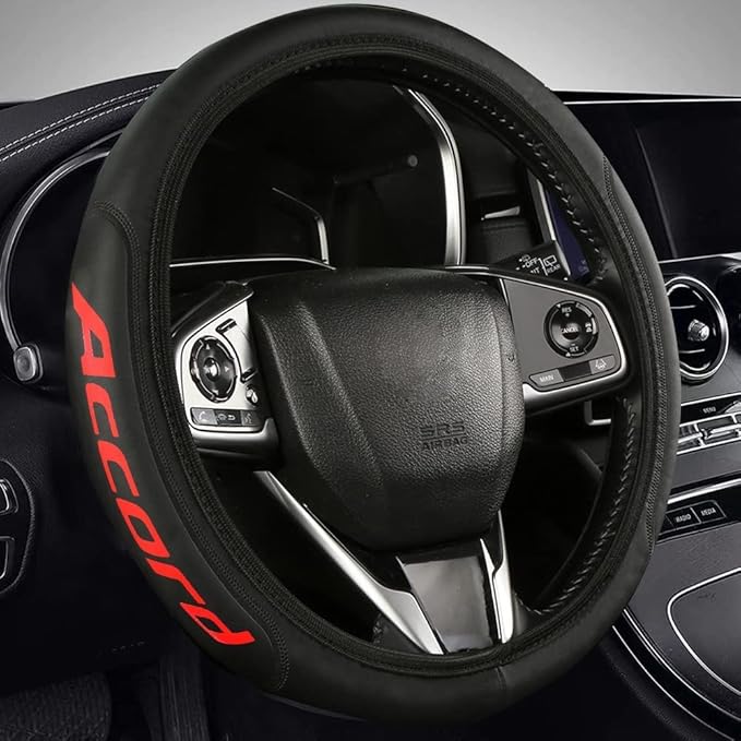 Leather Steering Wheel Cover Compatible with Accord Universal Size(red)