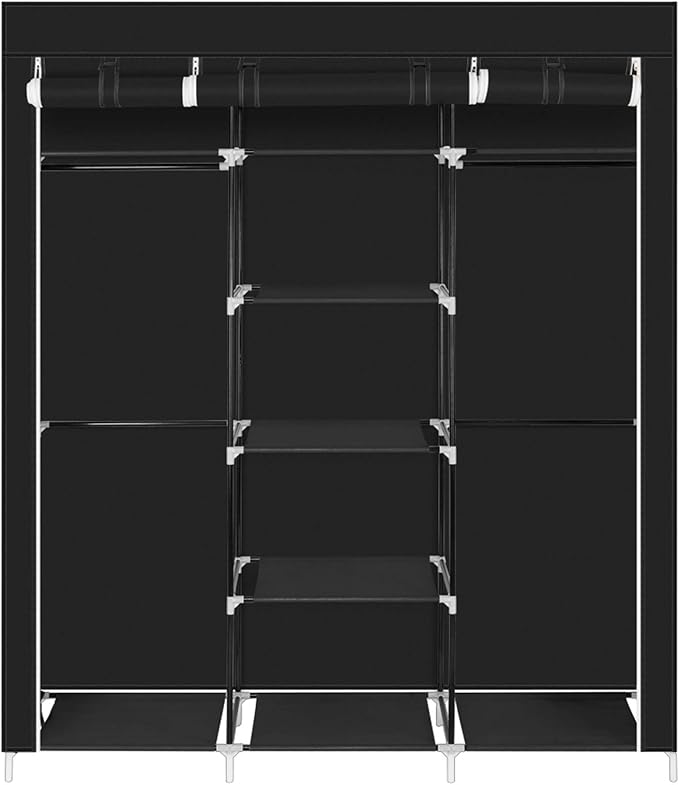 69" Freestanding Closet Organizer,Non-Woven Fabric Closet Wardrobe,Portable Covered Garment Rack,Steel Tube Wardrobe Clothes 