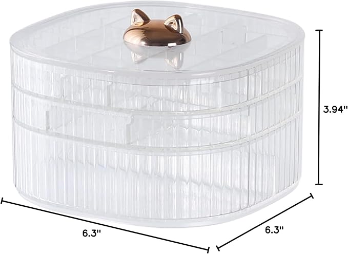 HALAFE Jewelry Box, 3-Layer Acrylic Jewelry Organizer with Cat Shape Handle, Clear Jewelry Boxes for Women Girls, Make up Org