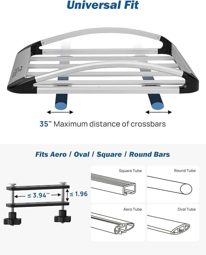 JOYTUTUS Rust-Resistant Aluminum Roof Cargo Basket, 47" x 40" x 8",Lightweight Roof Rack Cargo Carrier, Universal Roof Basket, 150 lbs Load Capacity, Fits SUVs, Trucks, and Cars,Silver