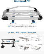 JOYTUTUS Rust-Resistant Aluminum Roof Cargo Basket, 47" x 40" x 8",Lightweight Roof Rack Cargo Carrier, Universal Roof Basket, 150 lbs Load Capacity, Fits SUVs, Trucks, and Cars,Silver