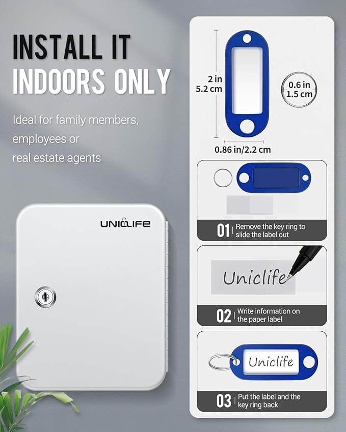 Uniclife 20 Position Key Cabinet with Key Lock Wall Mounted White Security Storage Box Steel Key Organizer with Colorful Key 