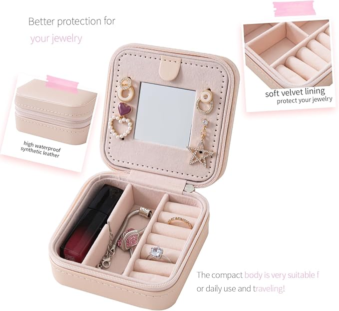 KElofoN Travel jewelry case Travel jewelry box Travel Jewelry Organizer Small Jewelry Organizer Box for Girls Women with Mirr