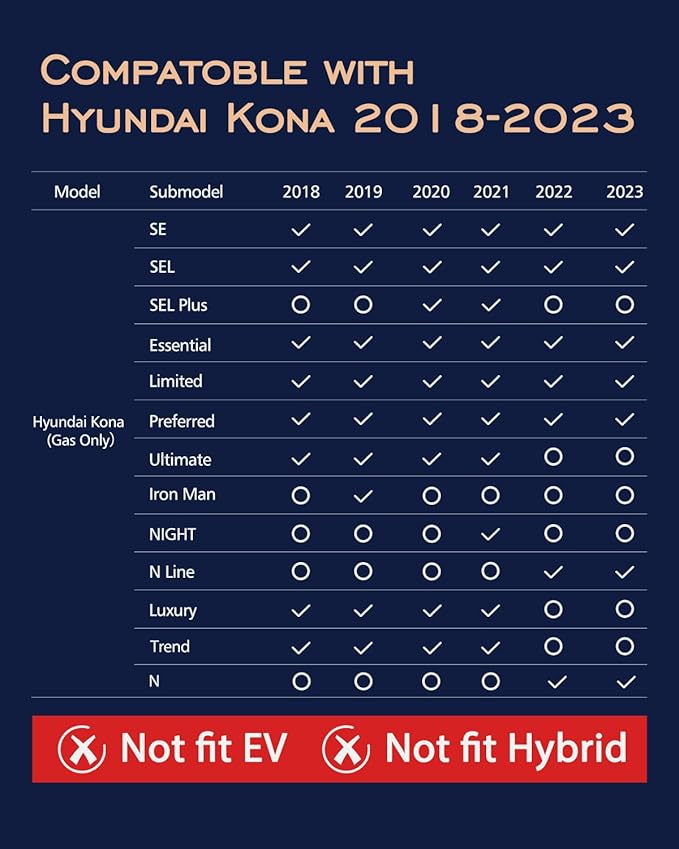 CreekT® for Hyundai Kona Floor Mats 2018-2023 (No for EV),All Weather Heavy Duty Waterproof Floor mats & Cargo Liner for Hyundai Kona Accessories 2023 2022 2021 2020 2019 2018 SE SEL Limited Preferred