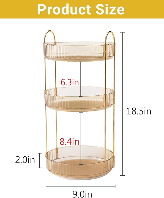 Asayuee 360 Rotating Makeup Organizer for Vanity,3 Tier Large Capacity Vanity Storage,Skincare Perfume Spinning Organizer,Bat