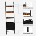 HOOBRO Blanket Ladder with Basket, 17.3”L x 63.4”H, Towel Rack with Hooks, Blanket Holder Rack, Decorative Ladder Shelf, Dryi