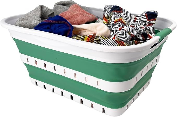 SAMMART 42L (11 gallon) Collapsible Plastic Laundry Basket - Foldable Pop Up Storage Container/Organizer - Space Saving Hampe
