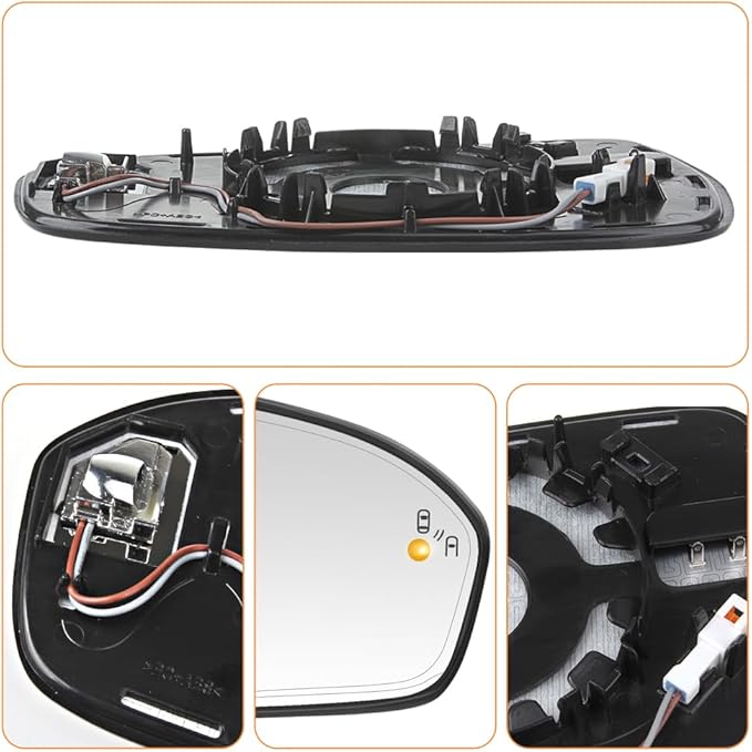 Senzeal Passenger Side Heated Mirror Glass with Blind Spot Detection BLIS for Ford Fusion 2013 2014 2015 2016 2017 2018 2019 2020 2021 DS7Z17K707C DS7Z-17K707-C (No Auto Dimming)(Right Side)