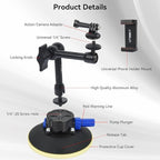UTEBIT 6" Suction Cup Camera Mount with Ball Head Magic Arm, Metal Suction Cup Mount on Car Windshield Dash for Camera/Phone Holder, 1/4" Screw Action Camera Mount for DJI Action 5 Pro/4, Insta360 x5