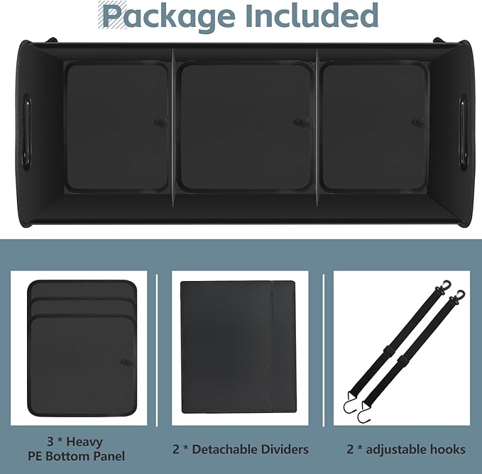 Car Trunk Organizer,Heavy Duty Collapsible 95 L Capacity Car Trunk Storage Organizer,Multi-Compartment Pockets, Adjustable Stra