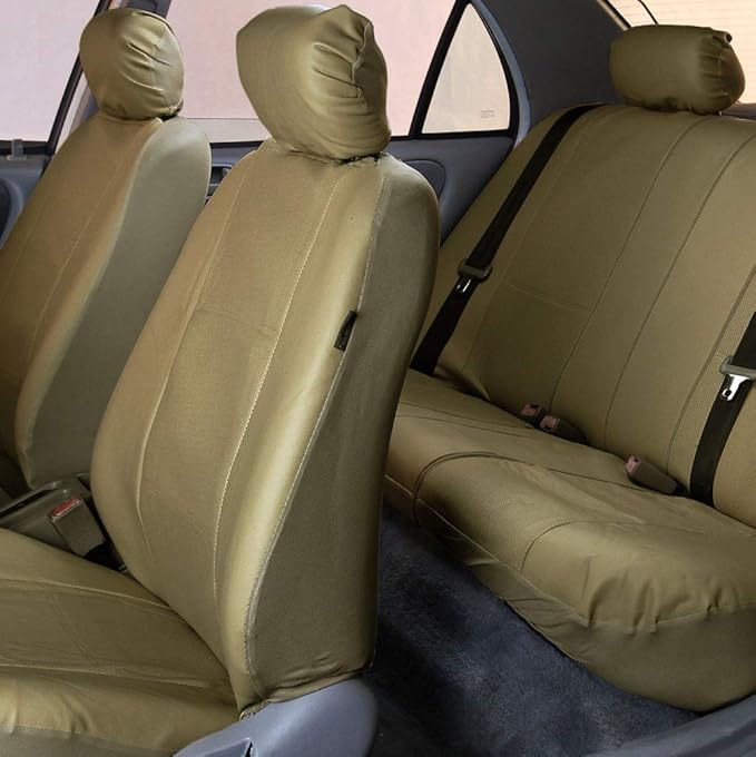 FH Group Car Seat Cover Beige Full Set Deluxe Leatherette Protector Interior Accessories Universal Fit Full Set - Airbag Comp