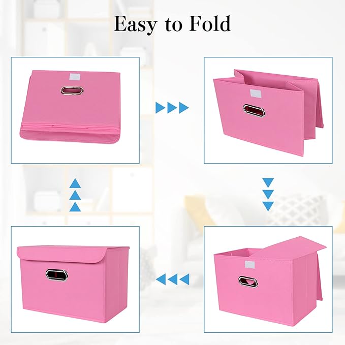 STOREONE Fabric Storage Cube Bins Foldable Organizer Container Collapsible Basket with Lids and Metal Handles, for Home, Bedr