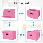 STOREONE Fabric Storage Cube Bins Foldable Organizer Container Collapsible Basket with Lids and Metal Handles, for Home, Bedr