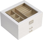 BOOVO Clear Lid Jewelry Box,3 Layers Jewelry Organizer Large Multi-Functional Jewelry Storage Box with 2 Drawers,Jewelry Disp