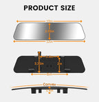 Rear View Mirror, 12 Inch Chrome Anti-glare Panoramic Rear Mirrors Universal Convex Car Interior Clip on Extra Big Wide Angle Rearview Mirror Extender to Reduce Blind Spot for Car SUV Trucks