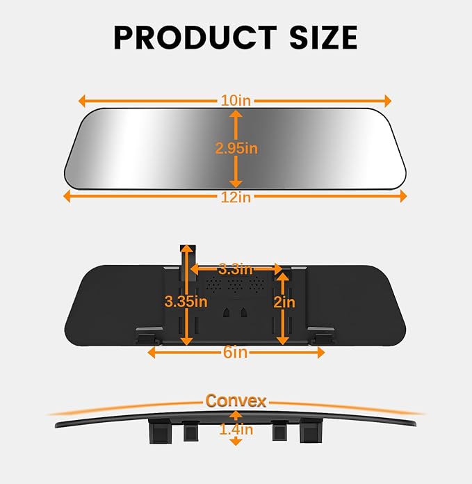 Rear View Mirror, 12 Inch Chrome Anti-glare Panoramic Rear Mirrors Universal Convex Car Interior Clip on Extra Big Wide Angle Rearview Mirror Extender to Reduce Blind Spot for Car SUV Trucks