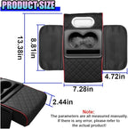 Leather Car Center Console Cover, Universal Automotive Armrest Booster Cushion, Vehicle Middle Console Organizer with 2 Cup Holders, Side Storage Bag, Tissue Box & Phone Slot(BlackRed)