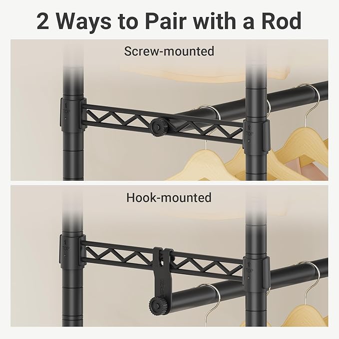 VIPEK 2Pack Hanger Rail Durable Metal Support Rail for 15.7" Wide Wire Shelf Clothes Rack, Quick Installation