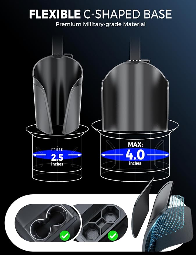 eSamcore Cup Holder Phone Holder, Unobstructed Cup Holder Phone Mount for Your Car Cupholder (2.5"-4") with Flexible C-Shaped