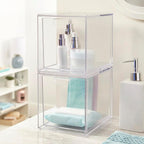 STORi Audrey Stackable Bin Clear Plastic Organizer Drawers | 2 Piece Set | Organize Cosmetics and Beauty Supplies on a Vanity