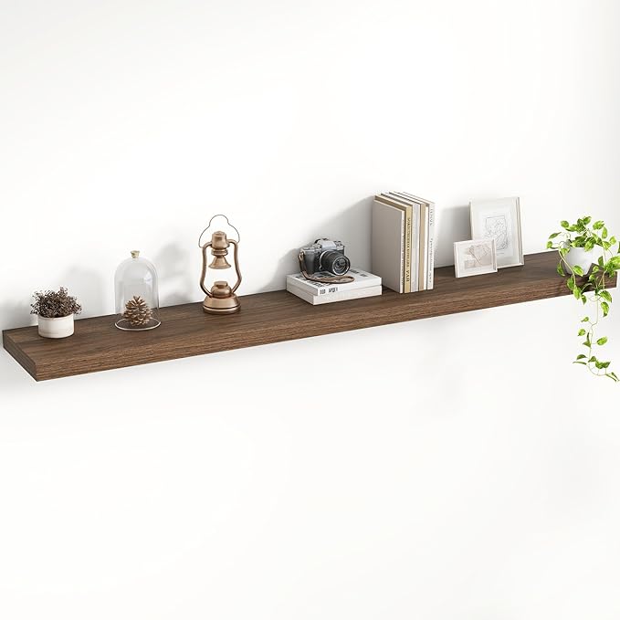 55 Inch Floating Shelves, 8 Inch Deep Floating Shelves for Wall, Hanging Shelf with Invisible Brackets, Deep Shelves for Bath