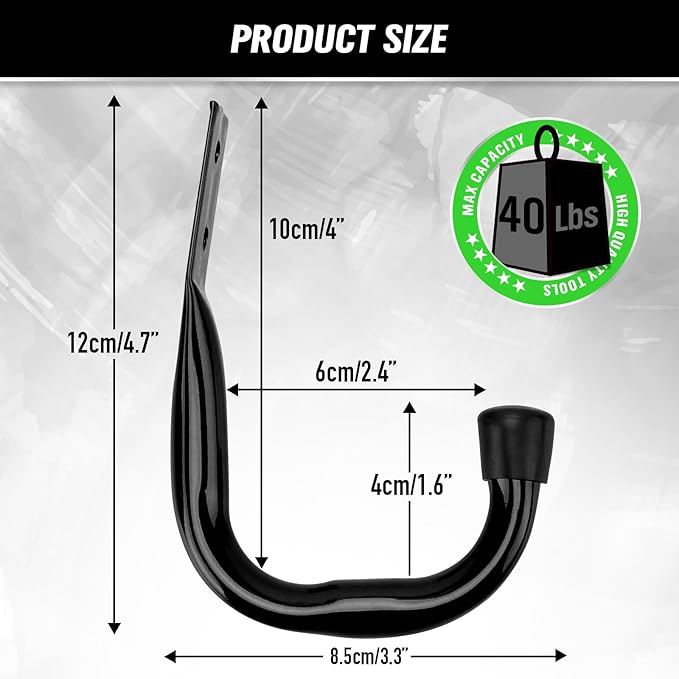 Heavy Duty Garage Storage Hooks, 12-piece Bike Hooks for Garage Wall, Utility Garage Hooks, Wall Mount J Hook for Hanging, La