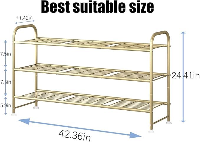 LINZINAR Shoe Rack Long 3 Tier Shoe Storage Organizer Metal Wide Shoe Shelf for Closet Entryway Bedroom 24 Paris Large Capaci