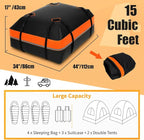 Car Roof Bag Rooftop Cargo Carrier Bag 15 Cubic Feet Waterproof for All Cars with/Without Rack, Includes Anti-Slip Mat, 8 Reinforced Straps, 6 Door Hooks, Storage Bag, Luggage Lock by MCCKLE